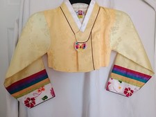Traditional Korean Hanbok Child Jacket Toddler Multicolor Sleeve Crop Satin Coat