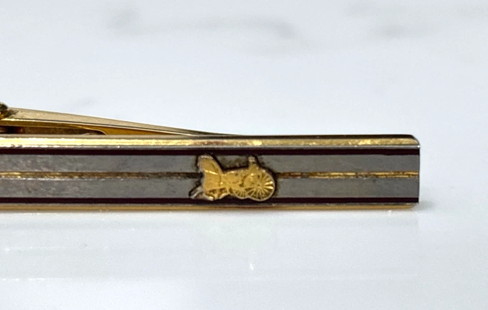 Clipe de gravata Celine prata esterlina 925 logotipo carruagem vintage tom dourado barra de gravata - Imagem 3 de 4