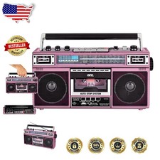 J-220BT Pink Boombox Cassette MP3 Bluetooth 4-Band Radio Dual Speakers Recorder