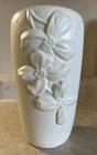 Haeger Pottery 75th Anniversary Vintage White Matte Raised Dogwood  Vase 8”