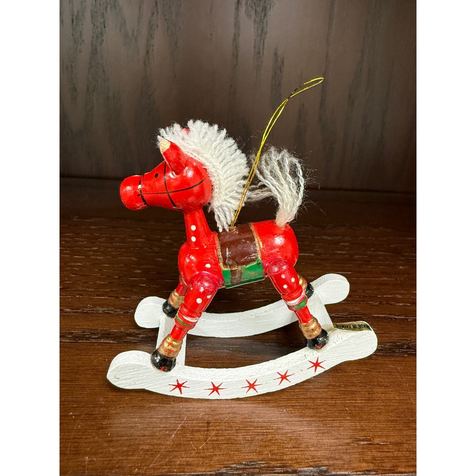 Red Rocking Horse Wooden Ornament Christmas Holiday Decor Handcrafted Stars