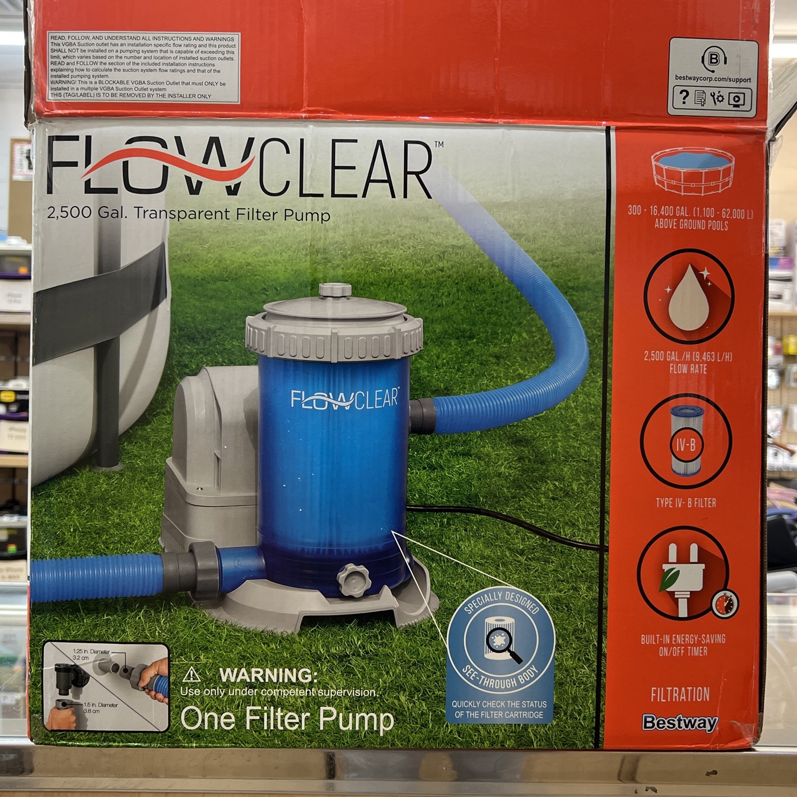 Bestway 58671E-BW Flowclear 2500 GPH Transparent Filter Above Ground Pool Pump