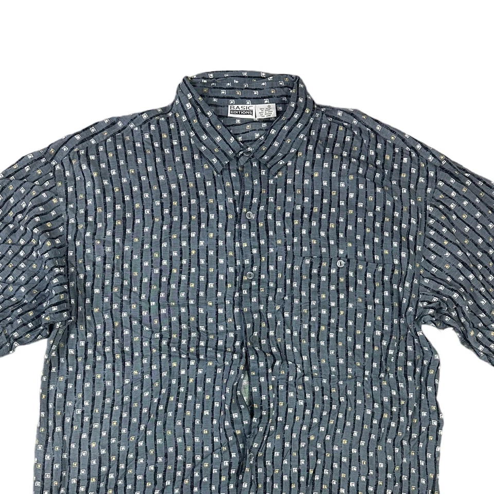 Basic Editions Crazy Patterned Shirt Short Sleeve Blue Summer Mens XL - Image 4 of 4