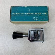 Vintage Lightning Auto Numbering Machine Type A 6 Wheels 7 Acts Made In Japan