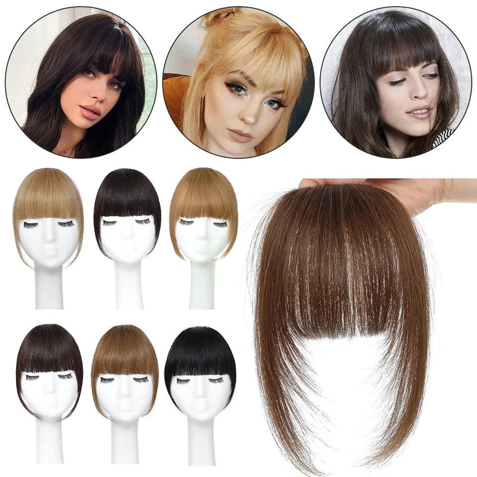 100 % Echthaar dünner 3D zarter Pony Clip in ECHTE Fransen Vorderteil Extensions. - Bild 4 von 4