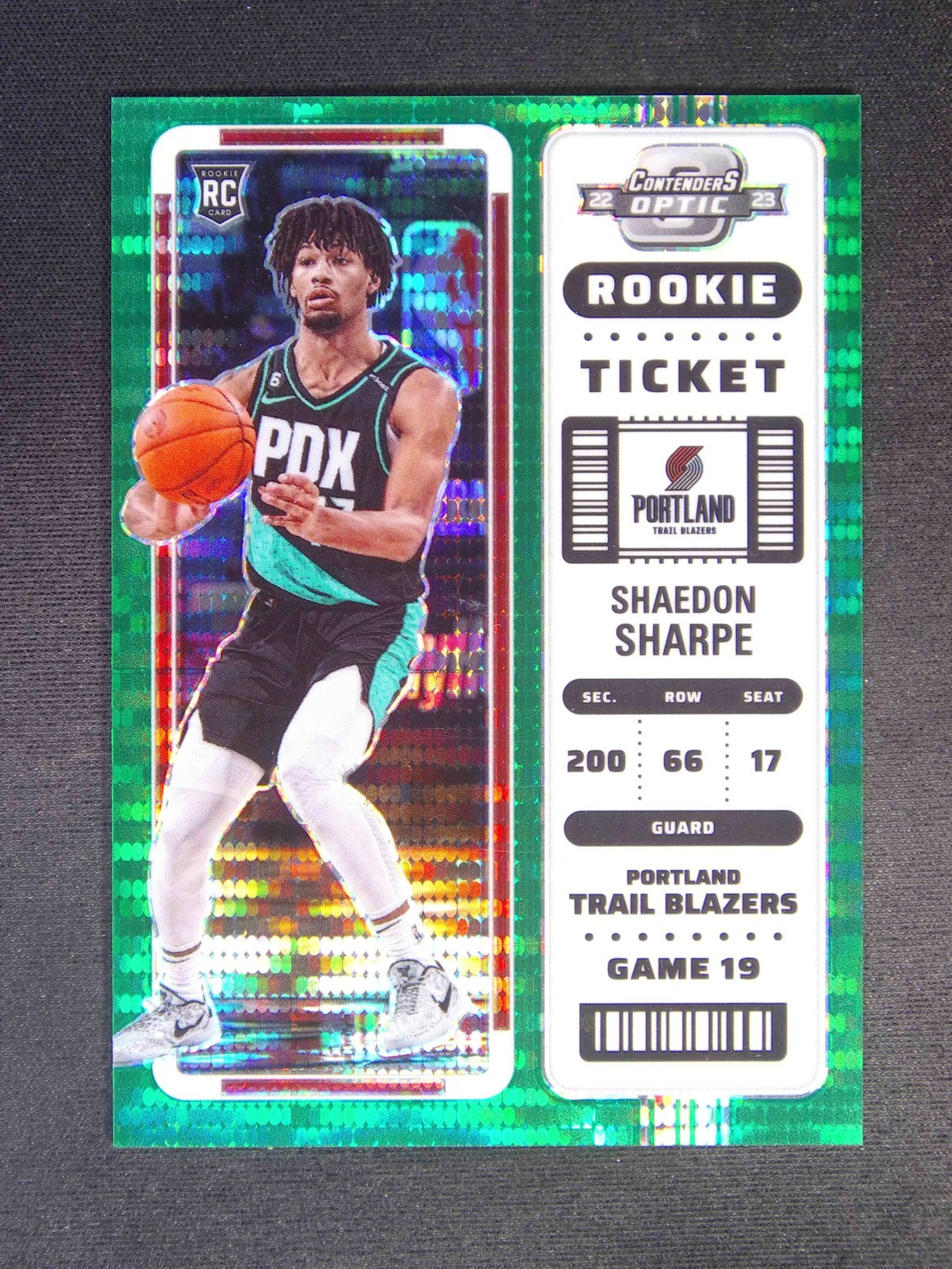2022-23 Panini Contenders Optic Shaedon Sharpe #17 RC Rookie Green Pulsar /25