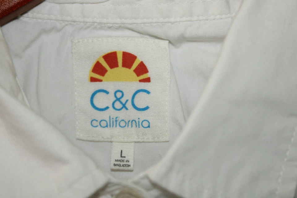 C&C California 女式大号白色纽扣衬衫长袖棉混纺 — 第 2/4 张图片