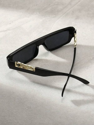 #ad Black or White Rectangle Sunglasses Gold Panther Hardware Flat Top UV Shades $39.99