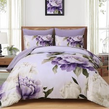Queen Comforter Set 7 Piece Bed in a Bag Queen Purple Floral Printed