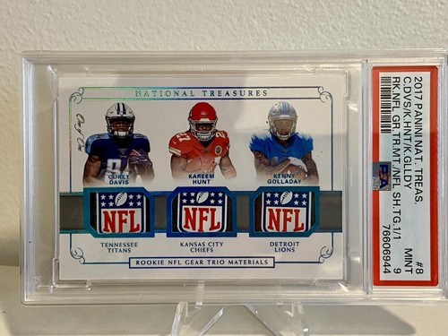 2017 National Treasures TRIPLE ROOKIE NFL SHIELD🔥 Golladay Hunt Davis 1/1 PSA 9
