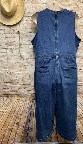 Ashley Stewart Sleeveless Cropped Blue Denim Jumpsuit Size 26 - Picture 4 of 6