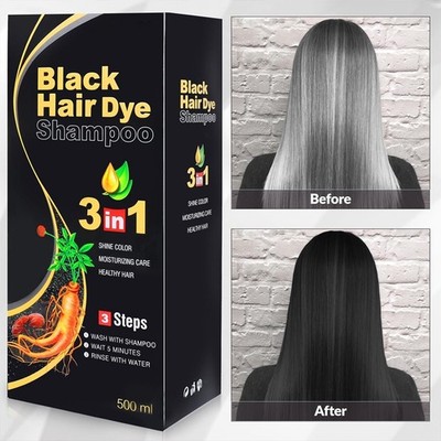 Dark Brown Black Hair Dye Shampoo Instant Hair Color Shampoo for Gary Hair 500ML