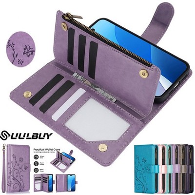 Zip Wallet Case For iPhone 17 16e 15 14 13 12 11 Pro Max XR 8 Leather Flip Cover