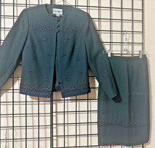 NWOT NEW VINTAGE Super Rich Dark Green John Meyer Beaded Jacket/Skirt Suit SZ 4P