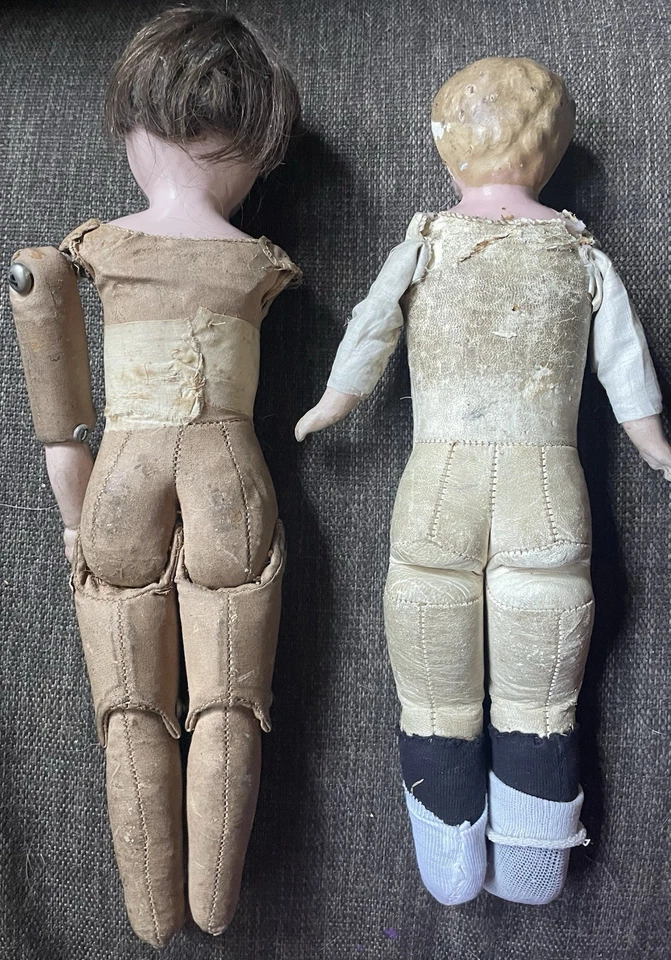 Lote de 2 muñecas antiguas cabeza de hojalata Minerva juego de 2 vintage Foto 4 de 4