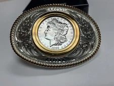 NEW Montana Silversmiths German Silver Dollar Morgan Coin Belt Buckle