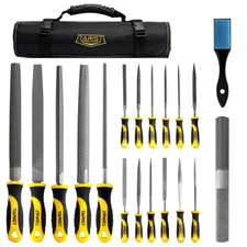 19PCS Metal & Rasp File Set with Tool Bag, Includes Flat/Half-Round/Round/Tri...