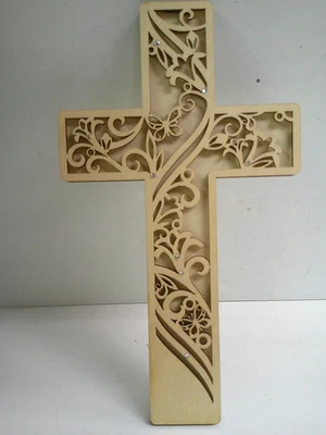 Department 56 Flourish Wood Laser Cut Cross - 12" x 7" - unfinished