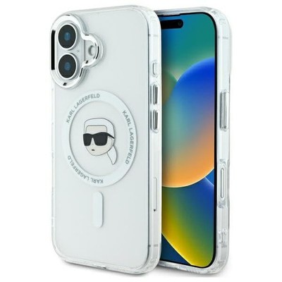 Karl Lagerfeld IML Metal Karl Head MagSafe Hülle für iPhone 16 Plus 6.7 Weiß
