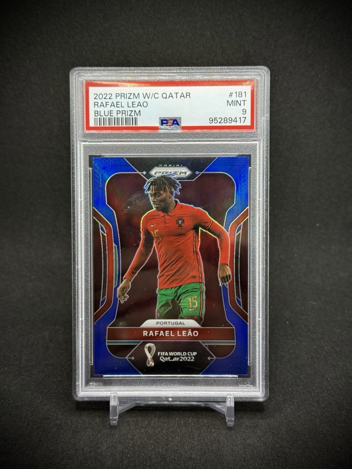 Rafael Leao 2022-23 Prizm FIFA World Cup Blue Prizm /299 SP PSA 9 Portugal