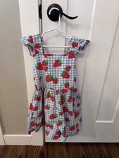 Eleanor Rose Strawberry Romper Blue Size 7-8