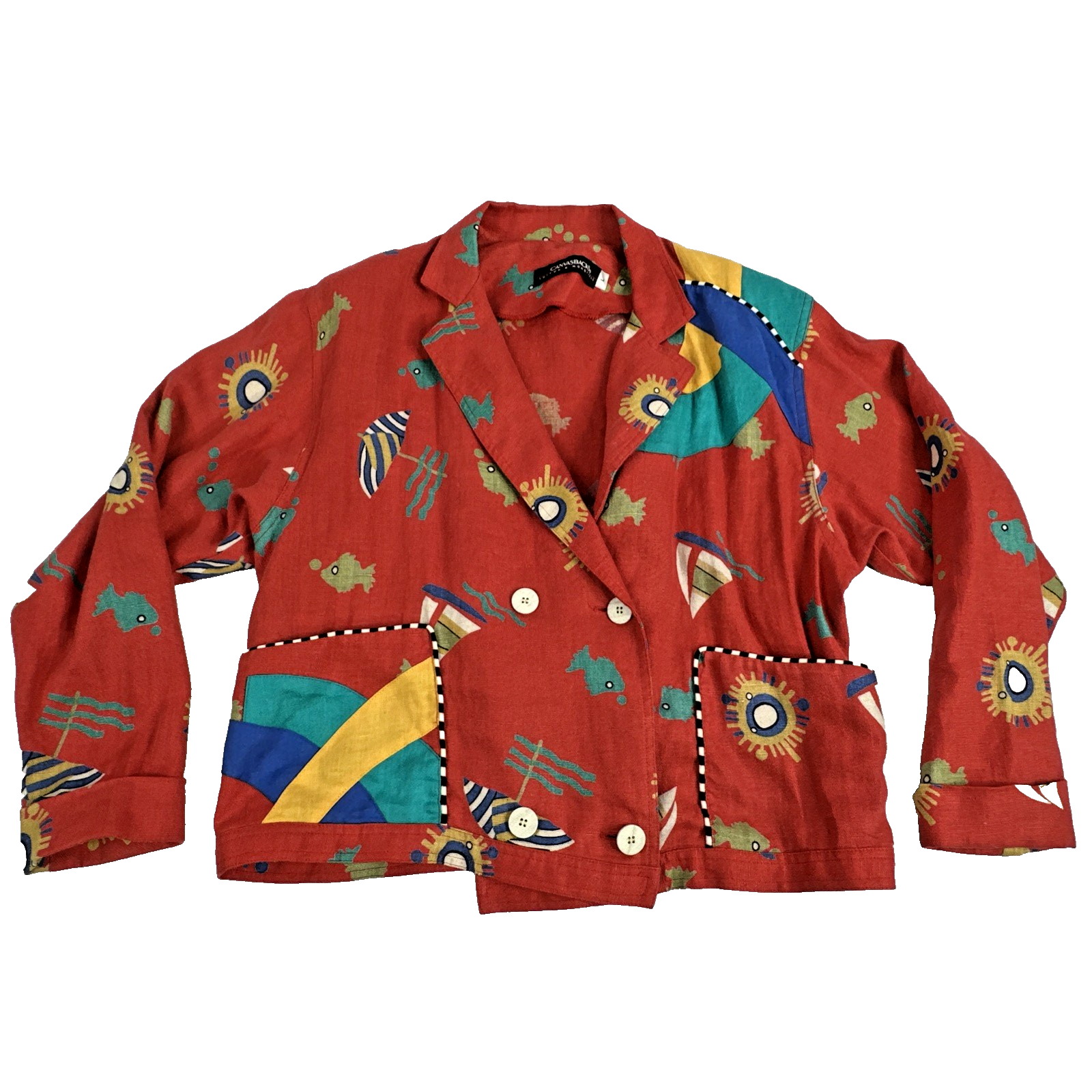 Vintage Lutton & Horsfield Canvas Backs Multicolor Linen Blazer. Women's Size L