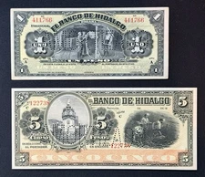 El Banco De Hildago 1 Peso And 5 Peso. Amoritizado Needlepunch