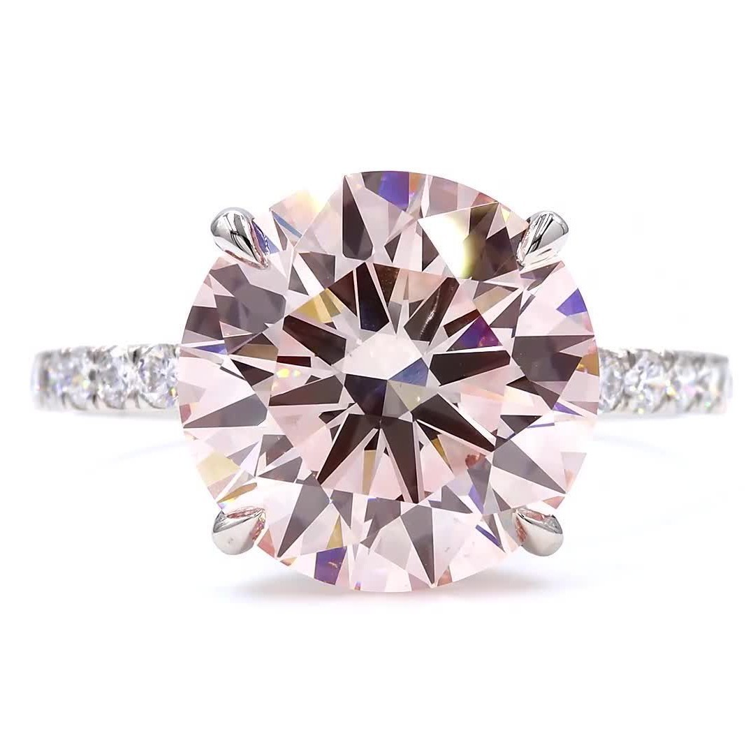 Platinum Ring- 6.57 ct. tw. Pink Diamond (Fancy coloured lab-grown)
