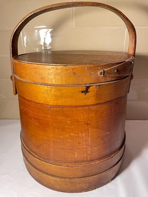 Antique Wooden Firkin Bucket Original Bentwood Bands Primitive