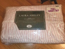 Vintage Laura Ashley Candy Stripe Full Size Pink Sheet Set New