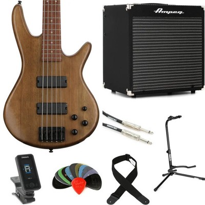 Ibanez Gio GSR205BWNF Bass Guitar and Ampeg Rocket Amp Essentials Bundle -