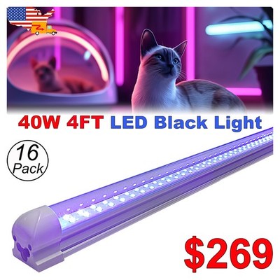16 Pack 40W 4Ft UV Led Black Light Bar 48'' T8 Integrated Fixture DJ Party Club