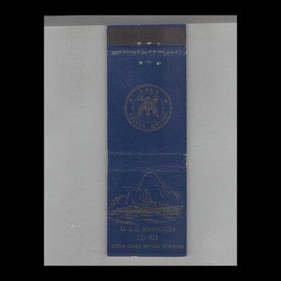 Matchbook Cover US Navy Ship USS Johnston DD-821