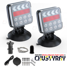 2X Wireless Trailer Lights Magnetic LED Tow Light Turn Signal Brake Reverse Stop