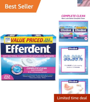 Complete Clean 5-in-1 Denture Cleanser Tablets - 252 Count, Freshens & Whitens
