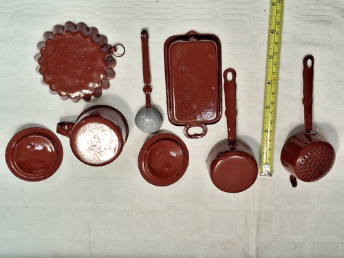 Emaille Puppenstube Küche Zubehör um 1920 Küche Töpfe Küchenhelfer - Bild 3 von 3