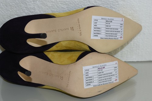 Nuevo Manolo Blahnik Nella 105 BB Amarillo ante Morado Zapatos de Tacón 37 41 - Imagen 16 de 22