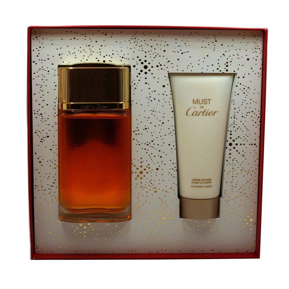 JUEGO DE REGALO DE 2 PIEZAS MUST DE CARTIER GOLD CON EAU DE PARFUM SPRAY NATURAL 100 ML NUEVO EN CAJA Foto 2 de 2