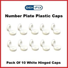 10 BEK-FIX White Number Plate Replacement Caps Screw Covers Plastic Hinged Caps 