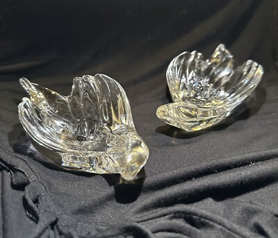2 Gorham Crystal Doves - Birds - Tealight Candle Holders - Clear Glass   