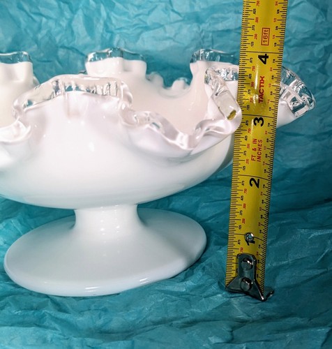 Vintage Fenton Silvercrest Milk Glass Ruffled Pedestal Compote Candy Dish - Picture 7 of 9