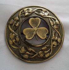 Irish Shamrock Fly Plaid Brooch Antique Finish 3" Kilt Fly Plaid Brooch Celtic