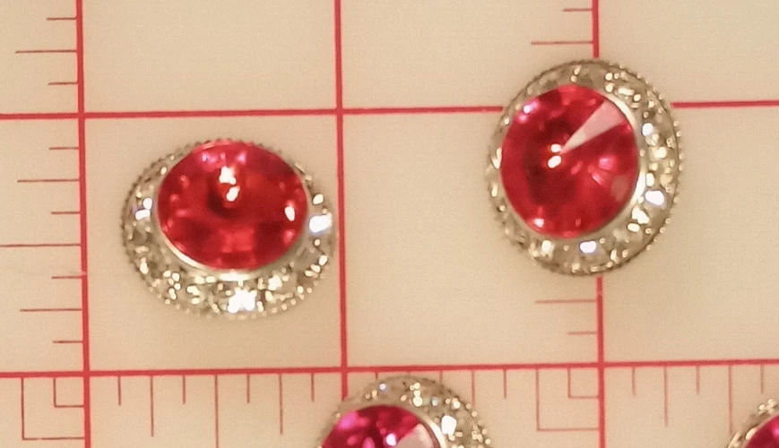 5 Silver Metal Rhinestone Shank Buttons Orange Red Acrylic Jewel 7/8" 22mm - Image 2 of 4