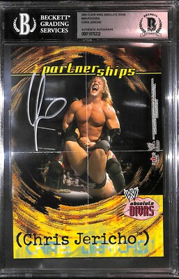 Chris Jericho Signed 2002 Fleer WWE Asolute Divas Mini Posters Card BAS COA AEW