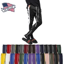 Mens Track Pants Jogger Sweatpants Side Ankle Zip Hipster Long Drawstring Urban