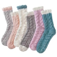 Womens Fuzzy Socks Cozy Fluffy Warm Slipper Cloud Socks Thick One Size 6 Pairs