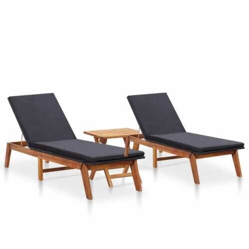 Chaise longue tressée noire et table en acacia pour terrasse et piscine