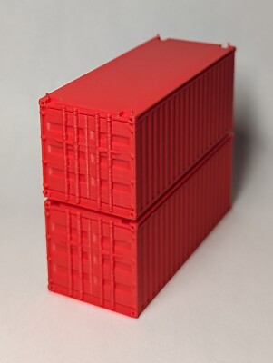 Set of 2 - HO Scale 20' Ft Shipping Container - Red Train Freight Car Stacking