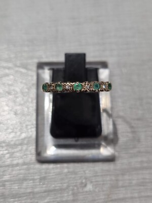Halb-Ewigkeitsring 9 kt Gelbgold grüner Smaragd Diamant Größe N 1/2