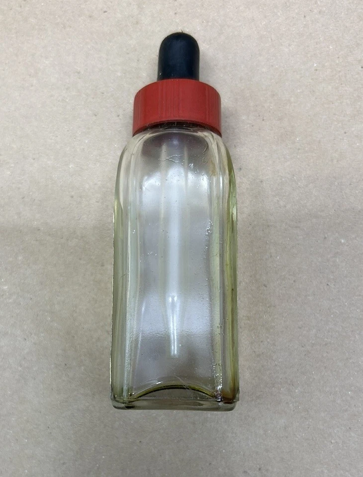 Botella de vidrio con cuentagotas de aceite vintage Buescher Valve Foto 4 de 4